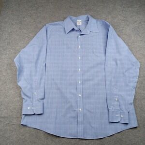 Brooks Brothers Dress Shirt Mens 18 36/37 Blue Check Regent Fit Non Iron Cotton